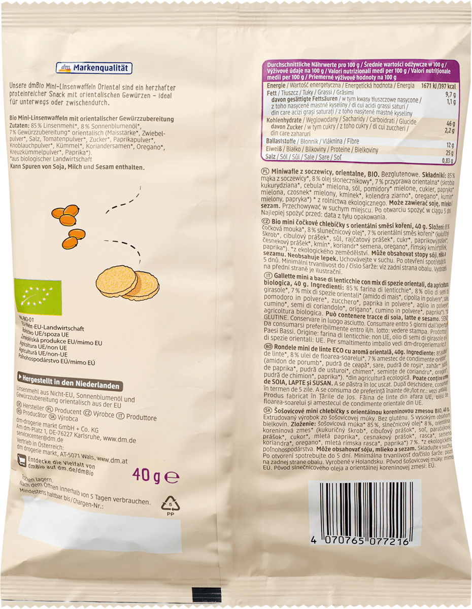 dmBio Linsenwaffeln, Oriental, 40 g