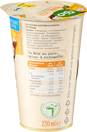 Mango Lassi auf Kokosnussbasis, 230 ml