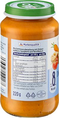 Menü Dinkel-Spaghetti Bolognese ab dem 8. Monat, 220 g