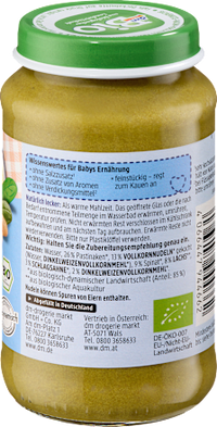 Menü Dinkelnudeln mit Rahmspinat und Lachs ab dem 8. Monat, 220 g