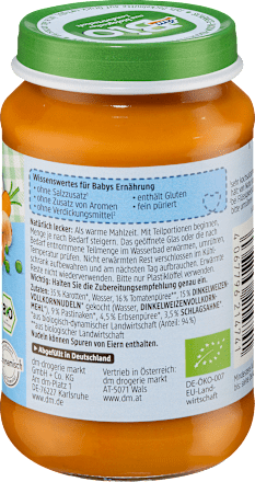 Menü Dinkelpasta mit Gemüsesauce ab dem 5. Monat, 190 g