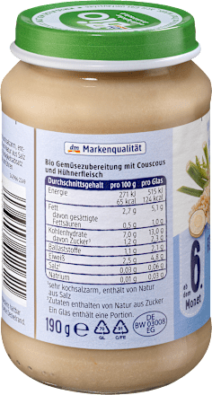 Menü Fenchel-Pastinake mit Couscous und Huhn ab dem 6. Monat, 190 g