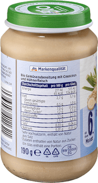 Menü Fenchel-Pastinake mit Couscous und Huhn ab dem 6. Monat, 190 g