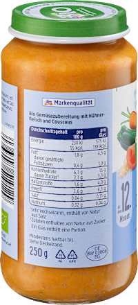 Menü Gemüse-Couscous mit Huhn, ab dem 12. Monat, 250 g