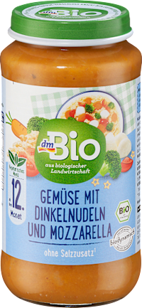 Menü Gemüse mit Dinkelnudeln und Mozzarella ab dem 12. Monat, 250 g