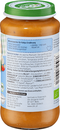 Menü Gemüse mit Dinkelnudeln und Mozzarella ab dem 12. Monat, 250 g