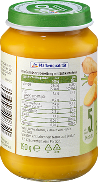 Menü Gemüse mit Süßkartoffeln ab dem 5. Monat, 190 g