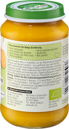 Menü Gemüse mit Süßkartoffeln ab dem 5. Monat, 190 g