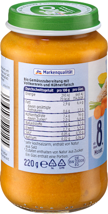 Menü Gemüsereis mit Huhn, ab dem 8.Monat, 220 g