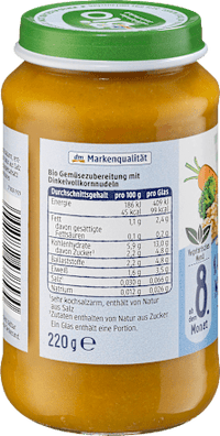 Menü Karotte-Brokkoli mit Dinkelnudeln ab dem 8.Monat, 220 g