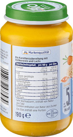 Menü Karotten mit Reis und Lachs ab dem 5. Monat, 190 g