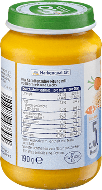 Menü Karotten mit Reis und Lachs ab dem 5. Monat, 190 g