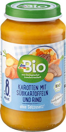Menü Karotten mit Süßkartoffeln und Rind ab dem 8. Monat, 220 g