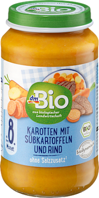 Menü Karotten mit Süßkartoffeln und Rind ab dem 8. Monat, 220 g