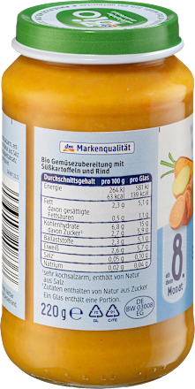 Menü Karotten mit Süßkartoffeln und Rind ab dem 8. Monat, 220 g
