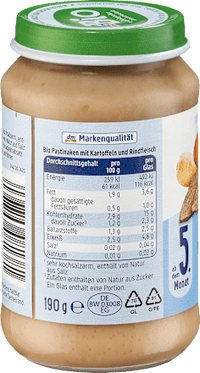 Menü Pastinaken mit Kartoffeln und Rind ab dem 5. Monat, 190 g