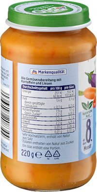 Menü Ratatouille mit Kartoffeln & Linsen ab dem 8. Monat, 220 g