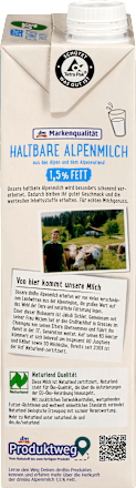 Milch, haltbare Alpenmilch 1,5% Fett, 1 l