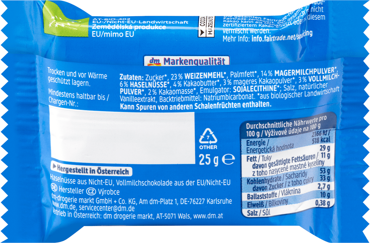 Milch-Haselnuss-Schnitte, 100 g