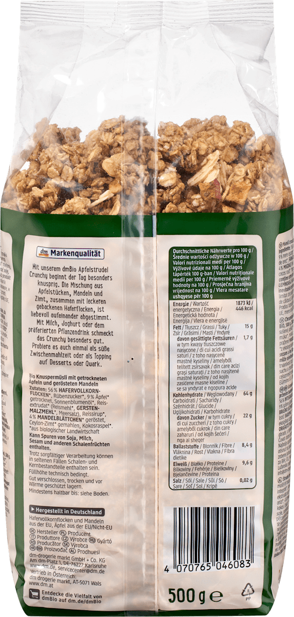 dmBio Müsli Crunchy, Apfelstrudel, 500 g