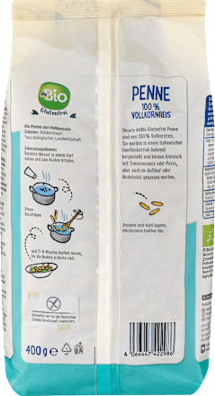 Nudeln, Penne aus Vollkornreis, glutenfrei, 400 g