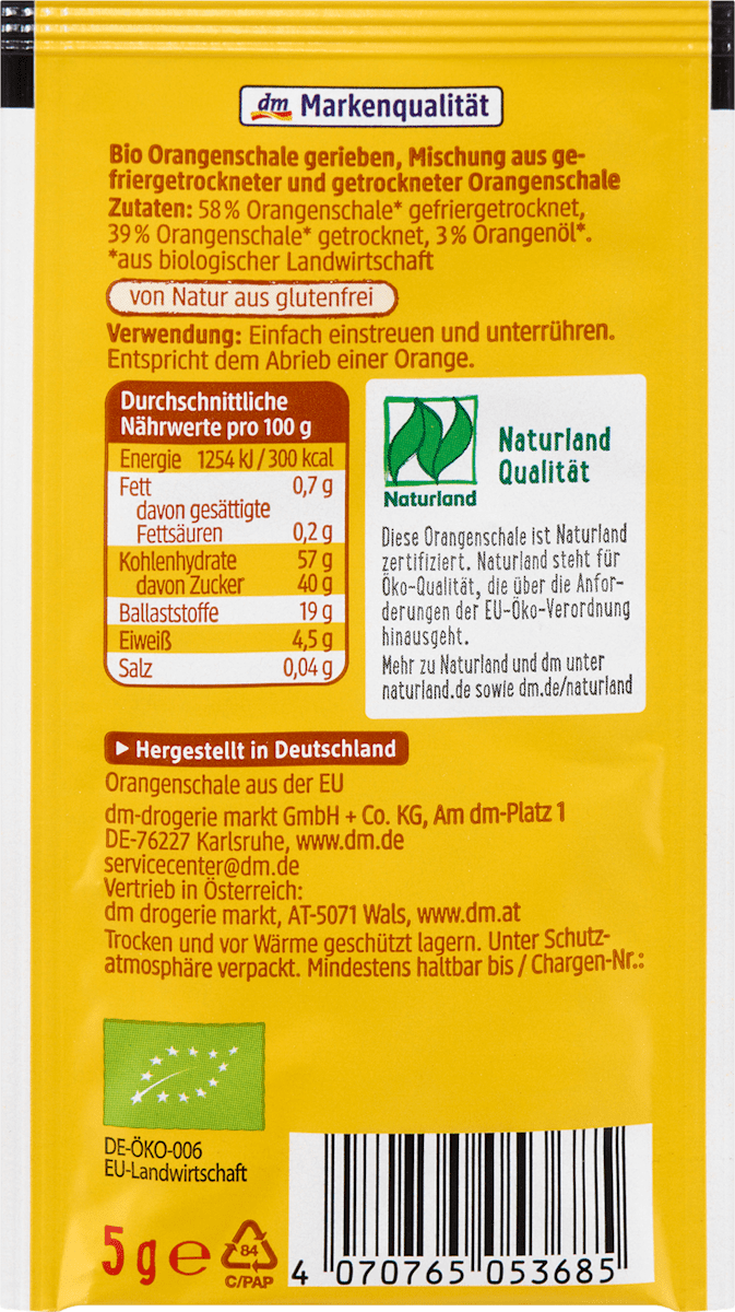 dmBio Orangenschale gerieben 2 x 5 g, 10 g