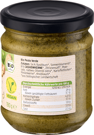 Pesto, Verde mit Basilikum & Cashews, vegan, 190 g