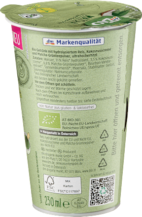 Pflanzendrink, Matcha mit Reis-Kokos, 230 ml