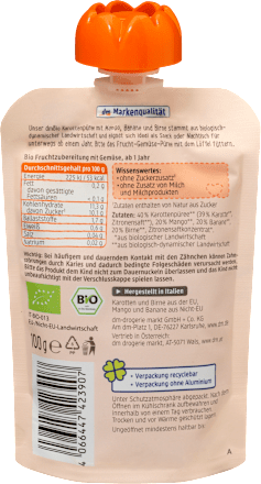 Quetschie Karotte mit Mango-Banane-Birne, ab 1 Jahr, 100 g
