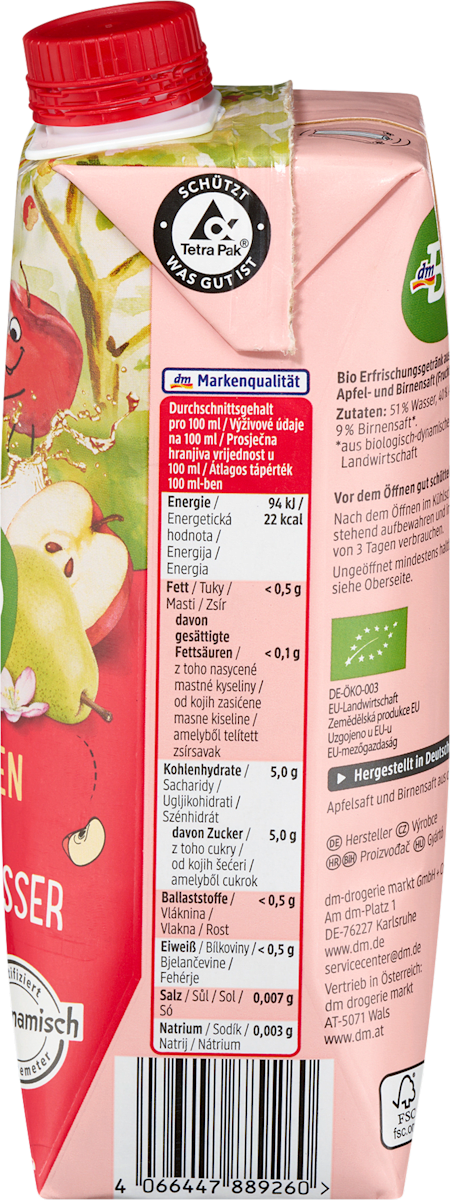dmBio Saft Apfel-Birne mit stillem Wasser, ab dem 6. Monat, 500 ml