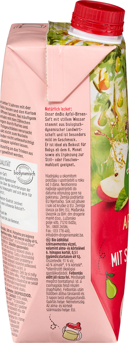 dmBio Saft Apfel-Birne mit stillem Wasser, ab dem 6. Monat, 500 ml