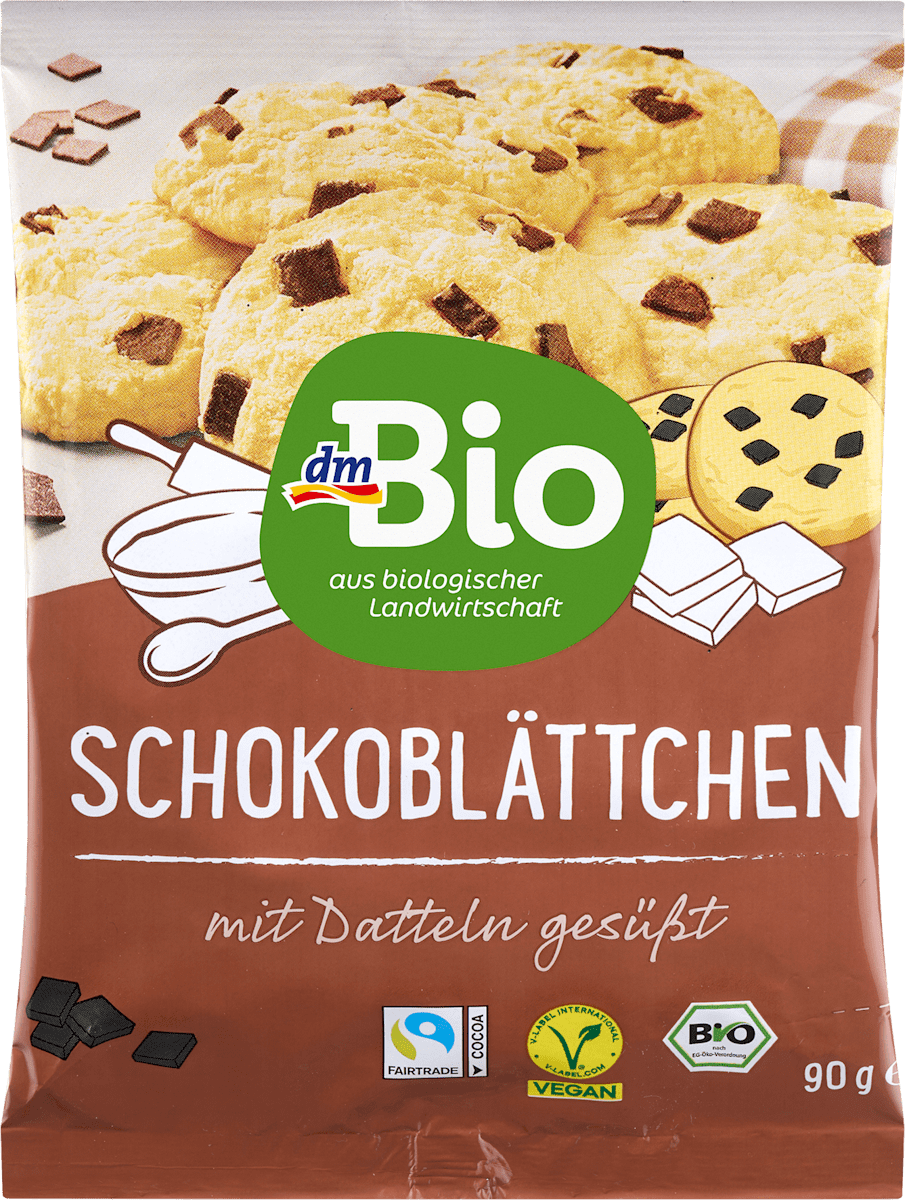 dmBio Schokoblättchen mit Datteln gesüßt, 90 g