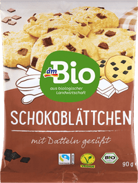 dmBio Schokoblättchen mit Datteln gesüßt, 90 g