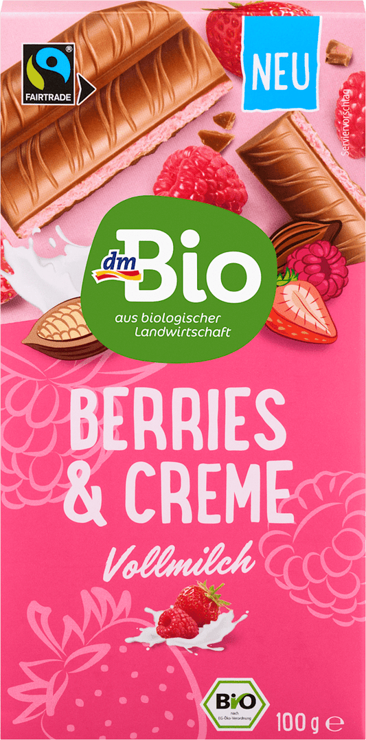 Chocolat dmBio, fruits rouges et crème, 100 g