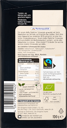 Schokolade, Edelbitter 90%, 100 g