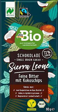 Schokolade, "Sierra Leone" Feine Bitter mit Kokoschips, 80 g