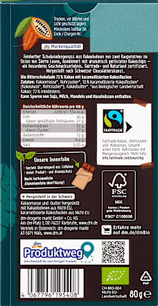 Schokolade, "Sierra Leone" Feine Bitter mit Kokoschips, 80 g