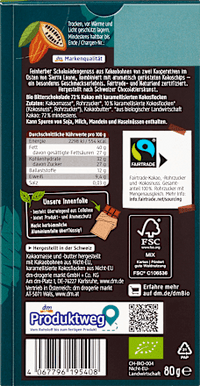 Schokolade, "Sierra Leone" Feine Bitter mit Kokoschips, 80 g