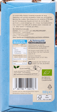 Schokolade, Vollmilch, 100 g