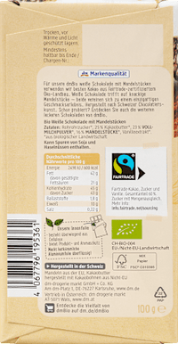 Schokolade, weiß mit Mandelstücken, 100 g