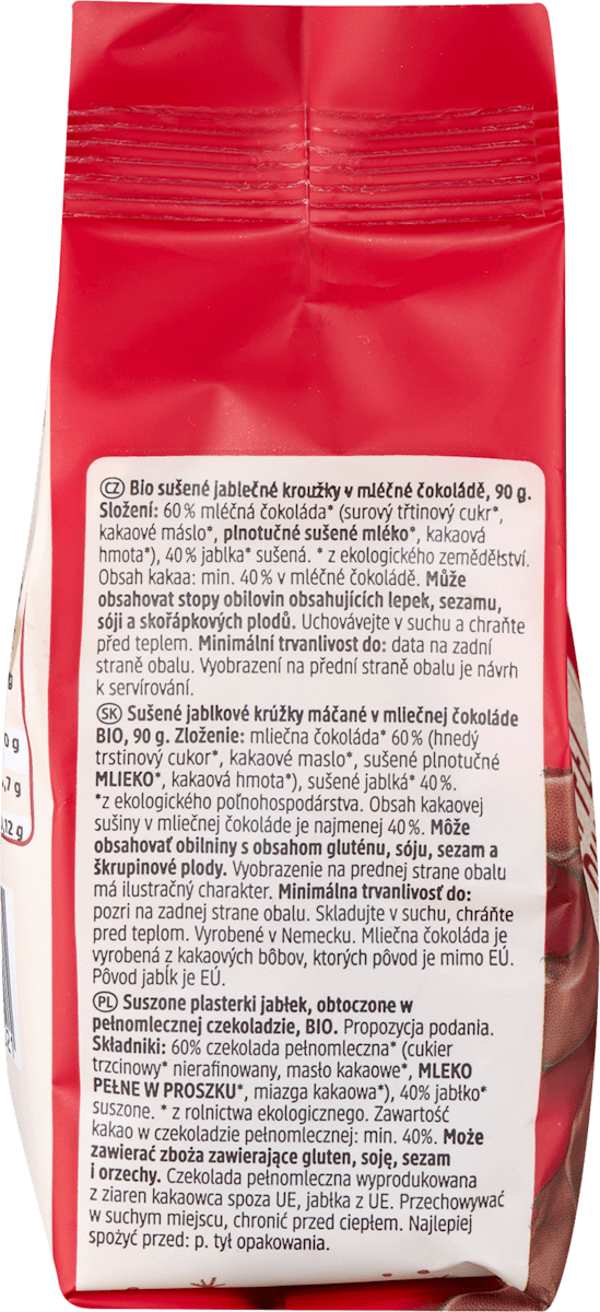 dmBio Schokolierte Apfelringe, Vollmilch, 90 g