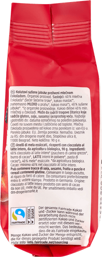dmBio Schokolierte Apfelringe, Vollmilch, 90 g