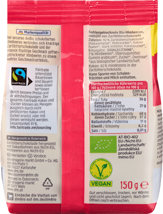 Schokolierte Himbeeren in Zartbitter, 150 g