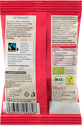 Schokolierte Himbeeren in Zartbitter, 50 g