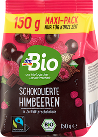 Schokolierte Himbeeren in Zartbitter, 150 g