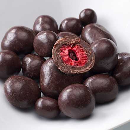 Schokolierte Himbeeren in Zartbitter, 150 g