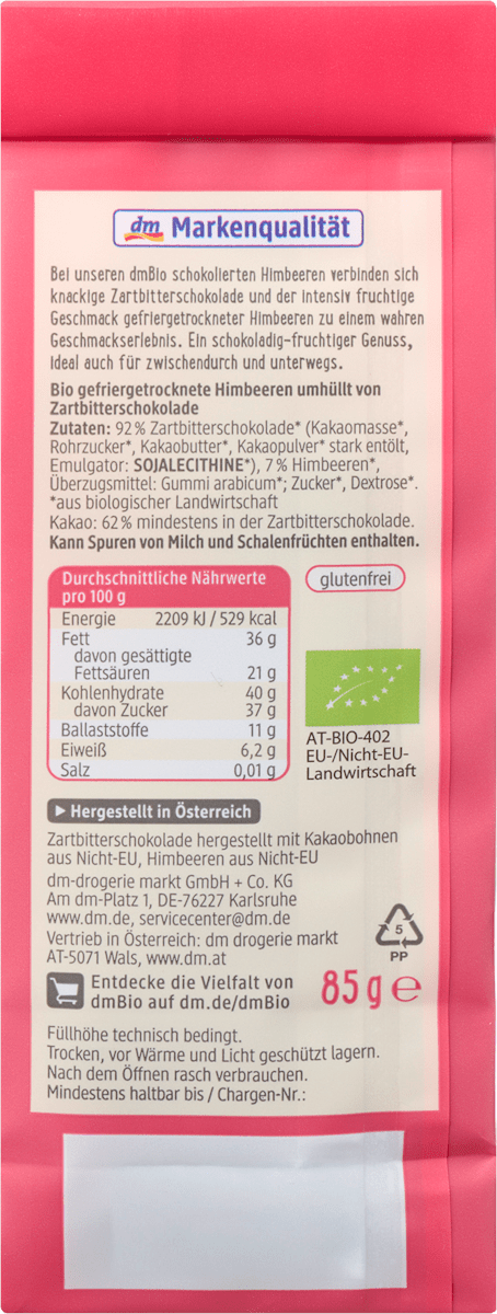dmBio Schokolierte Himbeeren, 85 g