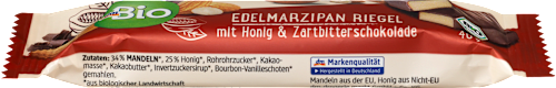 Schokoriegel, Edelmarzipan mit Honig & Zartbitterschokolade, 40 g