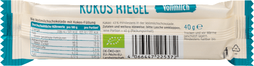 Schokoriegel, Vollmilch Kokos, 40 g