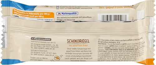 Schokoriegel, Vollmilch mit gepufftem Dinkel, 45 g